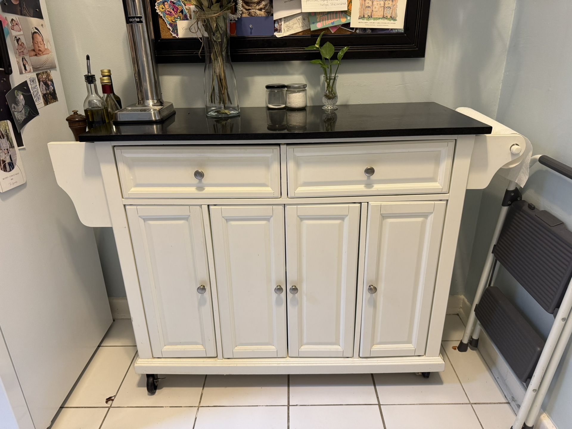 Kitchen Island with Real Granite Top — Excellent Condition, Lots of Storage, Wheeled