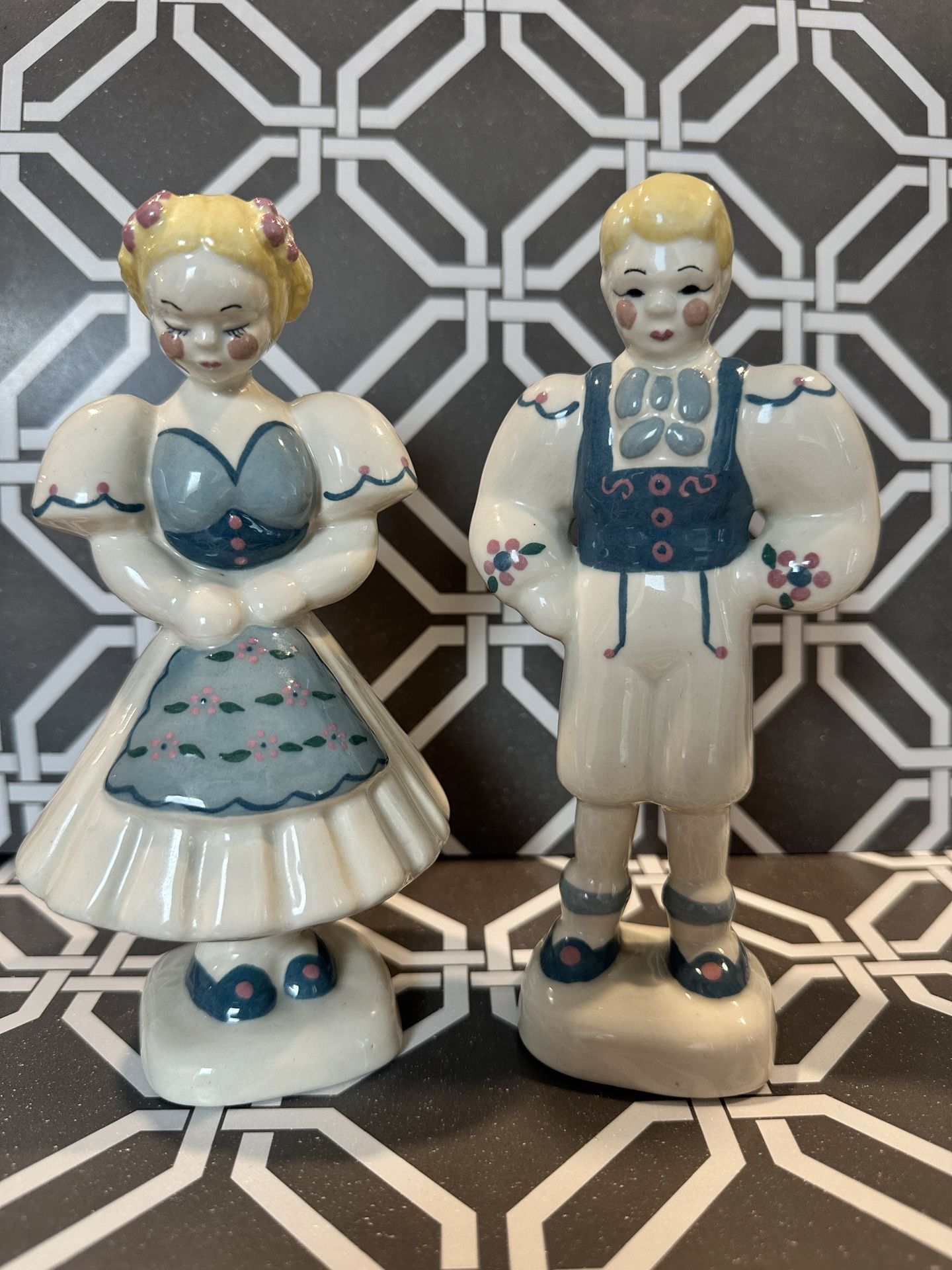 Vintage Kay Finch Ceramics California Boy and Girl Figurines Very Nice! 7" tall