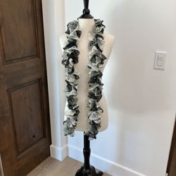 New Elegant hand knitted Multi colored Ruffled Scarf silver accents crochet