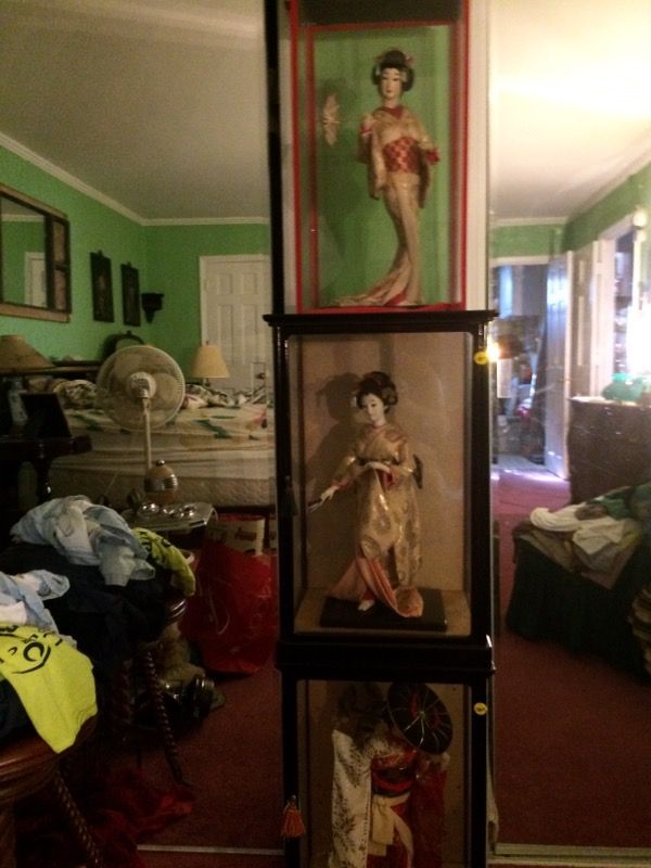 3 Various Geisha Dolls in Glass Cabinets