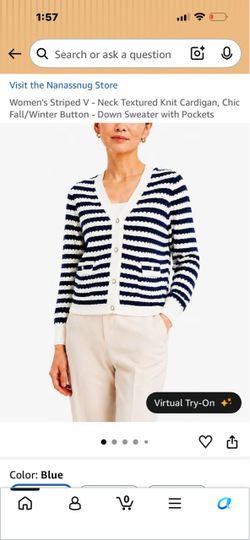 Women's Striped V-Neck Knit Cardigan Sweater