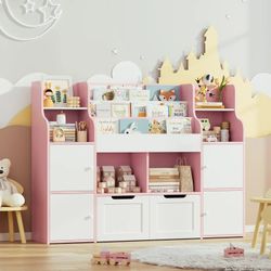 4 Doors Kids Bookcase with 3 Tier Book Racks
