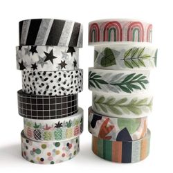 Washi Tape Set of 12 Rolls of 15 mm Wide Washy Tape Cute Decorative Tape for 