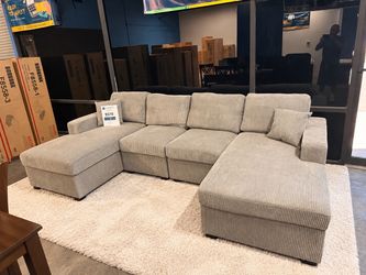 New Corduroy Gray Couch U-Shape Sectional Sofa – Spacious & Plush