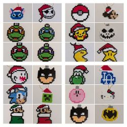 Perler Beads Ornaments (Mario, Labubu, Grinch, Mickey)