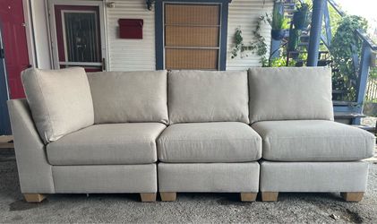 New open box Pottery Barn 3 piece sectional in performance basketweave fabric