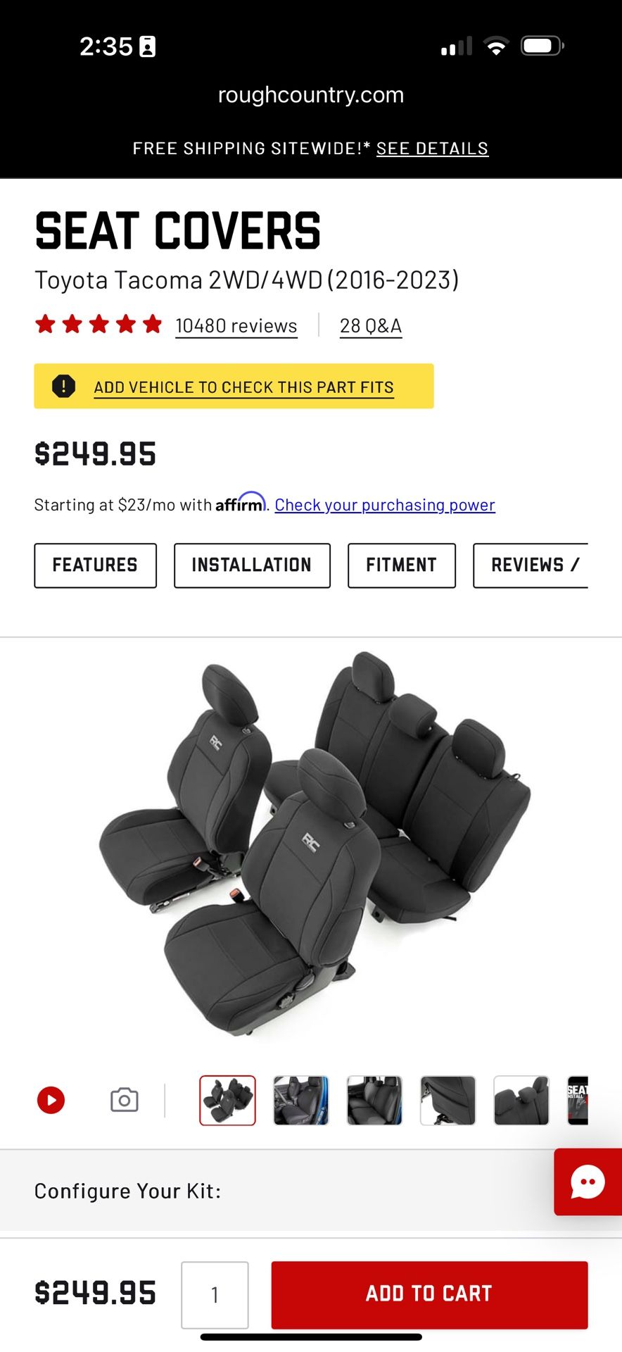 16-23 Tacoma Rough Country Seat Covers