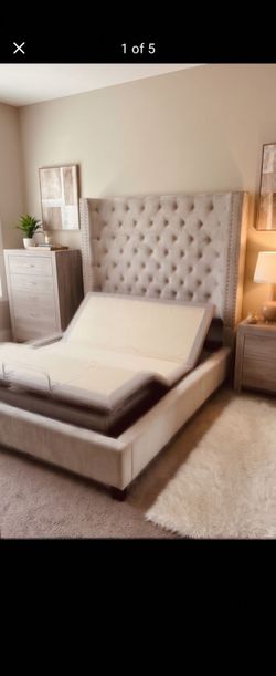 Tufted Upholstered Wingback Bed Frame