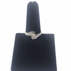  10k Solid White Gold Diamond Ring 