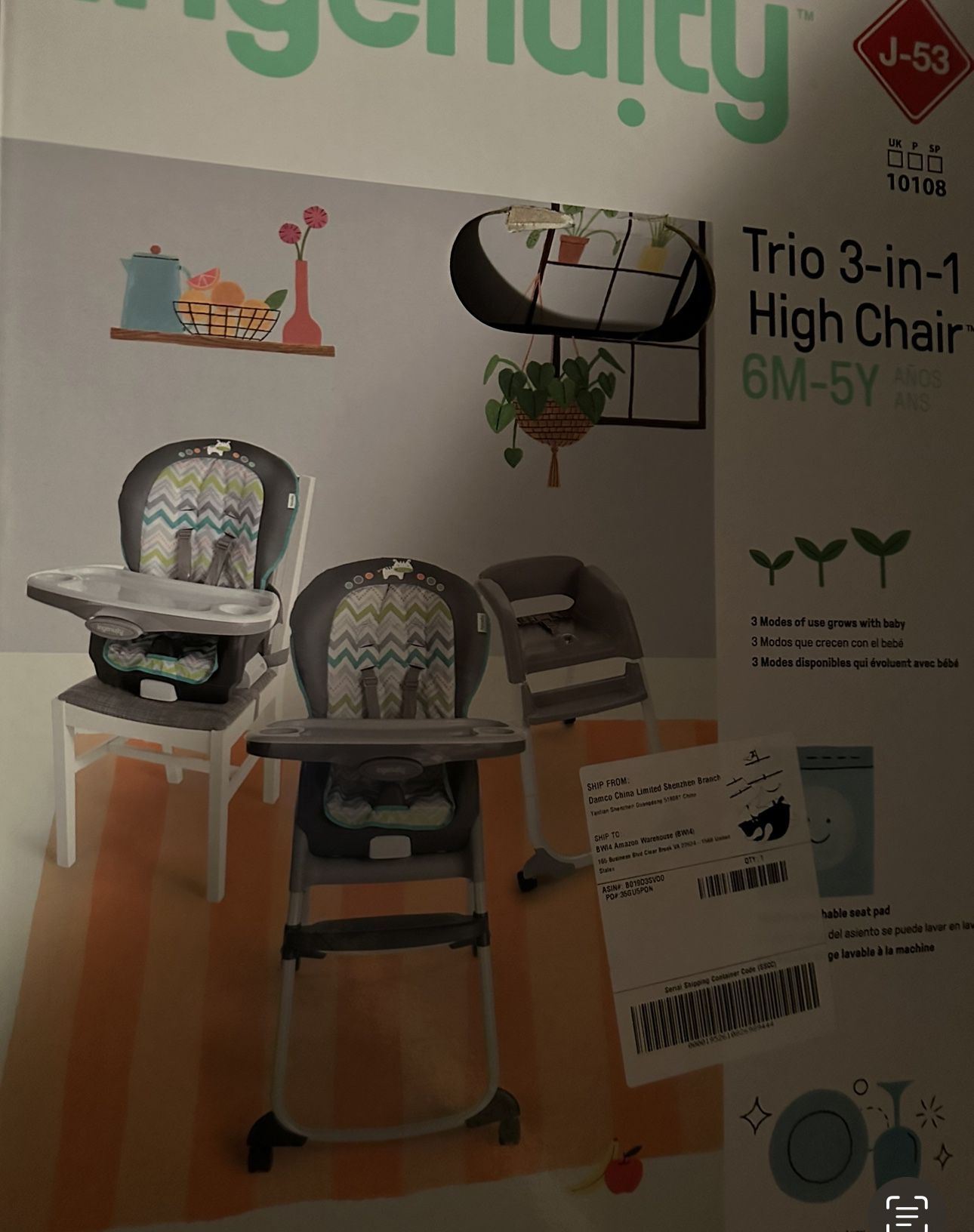 Ingenuity SmartClean Trio Elite 3-in-1 Convertible High Chair.