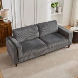 100% Brand New in box Gray 84" Corduory Sofa Upholstered Square Arm Cloud Couch