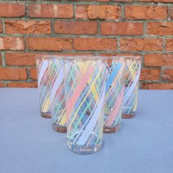 Libbey MCM/ Vintage 80's Pastel Striped 16oz. Tumbler (6 Available)