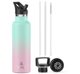 Stainless Steel Double Wall Water Bottles, Vacuum Insulated Bottle With Straw Lid, Insulated Water Bottle Keeps Water Cold for 24 Hours, Hot for 12 Ho