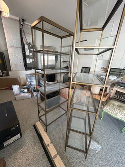 Gold Metal and Glass Etagere Bookshelf