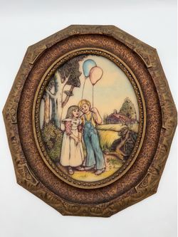 Vintage ARTINI Sculptured Engraving 4D Hand Painted Twin Etched Framed Art