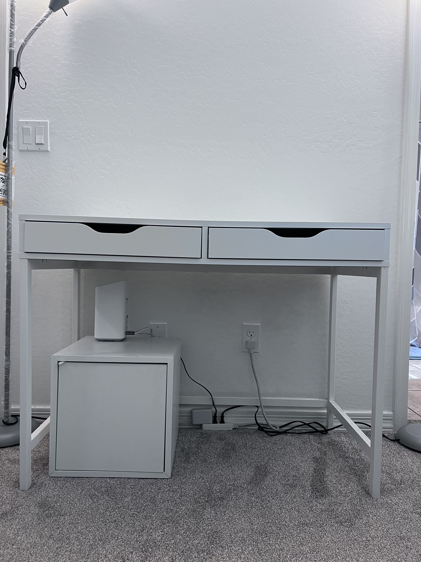 Modern IKEA ALEX Desk + EKET Cabinet (White) - Great Condition