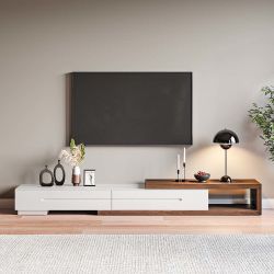 Modern Extendable White and Walnut TV Stand
