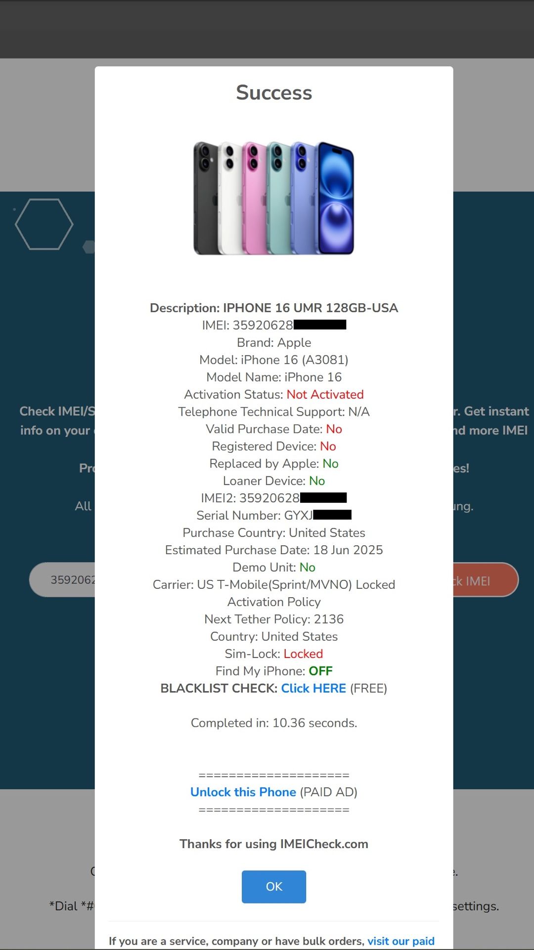 Apple iPhone 16 128 GB Ultramarine T Mobile New, Sealed