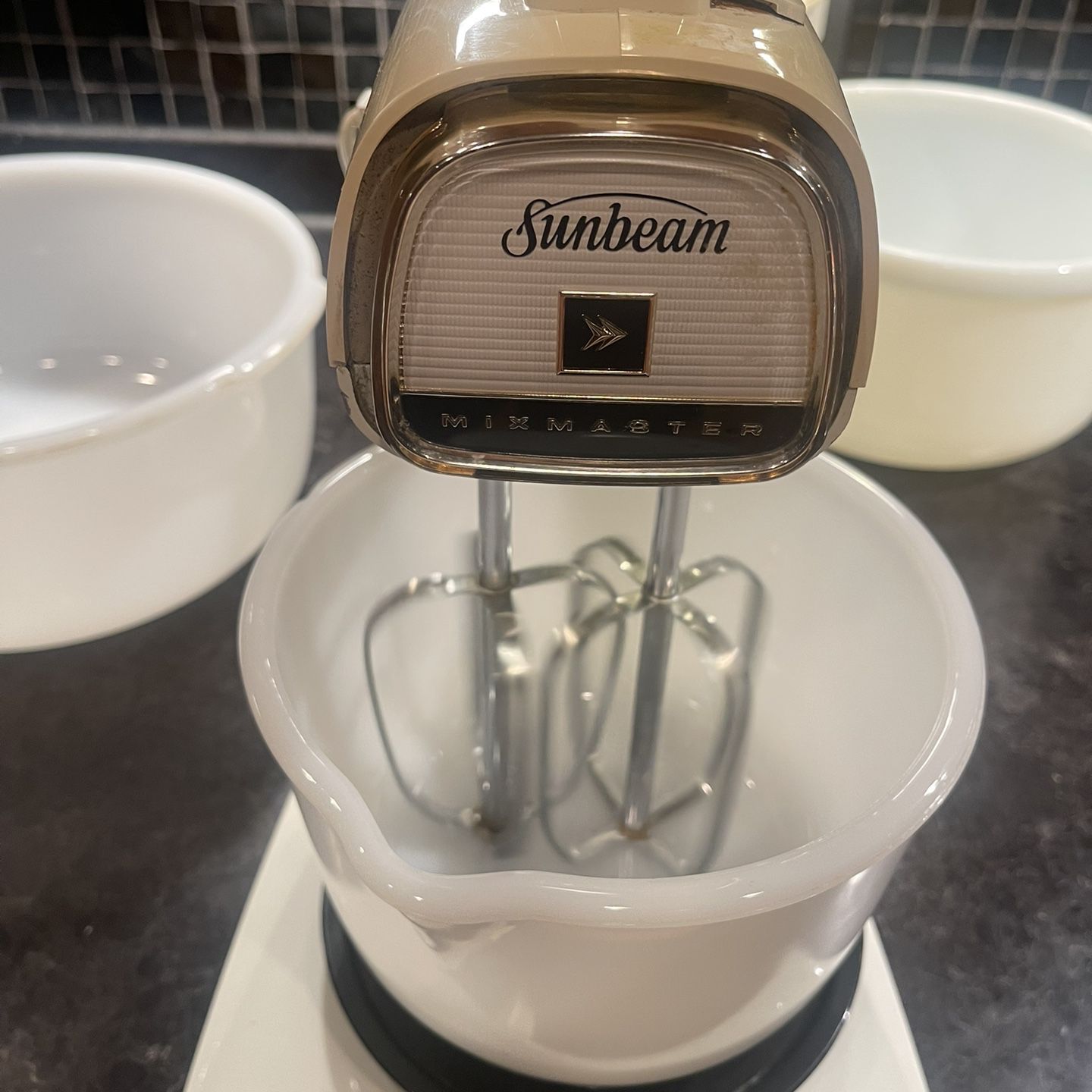 Vintage 1960s Sunbeam Mixmaster Mixer With Two Mixing Bowls and