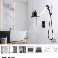 16" Thermostatic Shower System With Handheld Shower In Matte Black Solid Brass sh36