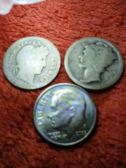 All 3 Dimes 1918 BARBER 1942 MERCURY AND 1972 ROOSEBELT DIME