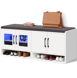 Vellaniq Shoe Bench with Ambient Lighting and Glass Door