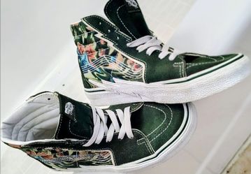 Vans hi-top lightning bolt emerald green with floral