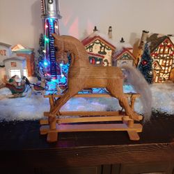 Antique  Tabletop Wooden Horse Glider With Real Horse Hair Tail