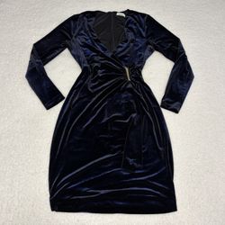 Calvin Klein Women Blue Sparkle Velvet Wrap Dress