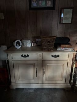Vintage Cream Wood Buffet Sideboard Cabinet