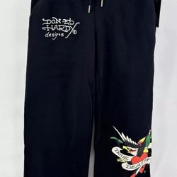 Ed Hardy True Death Tattoo Flare Fleece sweat Pant Track Jogger Womens -Size L