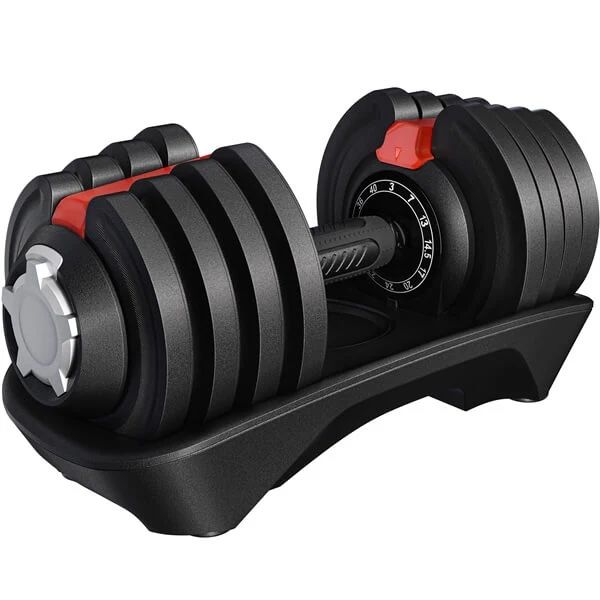 12-in-1 Quick-adjust Dumbbell, 1-sec Adjustable Dumbbell Weights From 3LBS To 40LBS, Space-saving Design For Home Gym, Black & Red