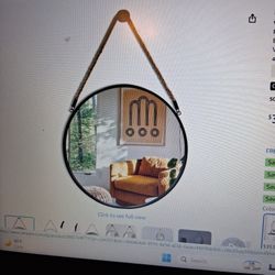 Rround 15" Mirror, Black Frame, Jute Rope, NEW