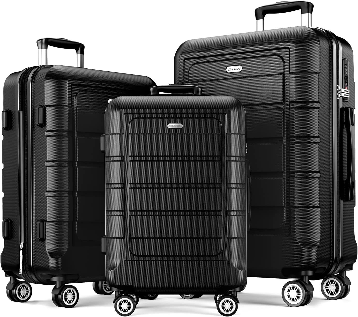 Luggage Sets Expandable PC+ABS Durable Suitcase Double Wheels TSA Lock 3pcs Black