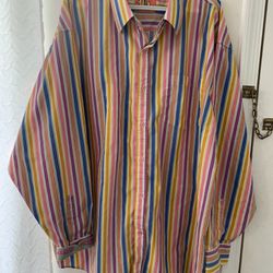 Brooklyn Xpress Men's Dress Shirt Size XXXL Striped Colorful Flip Cuff Button Up