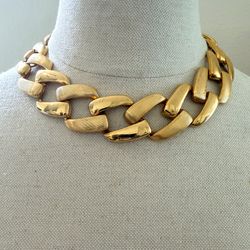 Vintage Gold Tone Chunky Link Collar Necklace Statement Chain Links