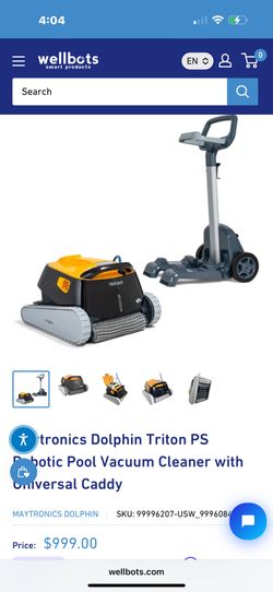 Maytronics Dolphin Triton PS Robotic Pool Vacuum Cleaner with Universal Caddy