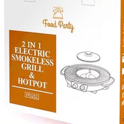 Food Party Hot Pot with Grill 2 in 1 Electric Smokeless Grill and Hotpot
