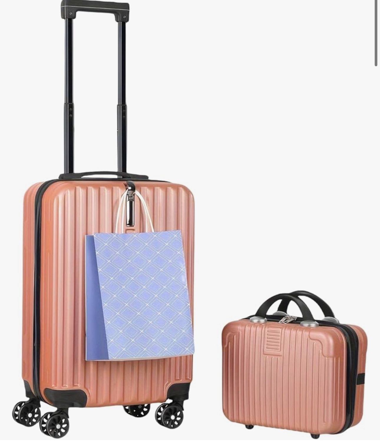 14+20 Inch Hardshell Carry-On Luggage Set with 360° Spinner Wheels - Ultra-Lightweight, Expandable, TSA Lock - Durable for Travel (Rose Gold)