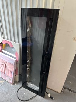 Black Electric Fireplace Glass Front w/ Decorative Logs & Crystals