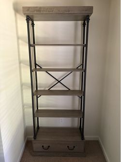 5 tier vintage bookshelf with drawer, 81.3” tall bookcase metal frame shelf display storage for home office, living room, bedroom