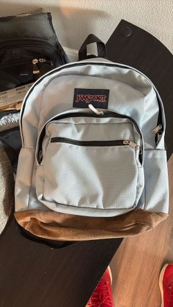 JanSport Backpack – Light Blue w/ Suede Bottom 