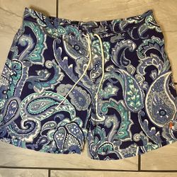 Polo Ralph Lauren Swim Shorts Mens XL Drawstring Blue Paisley All Over Pattern