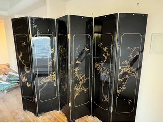 Black Lacquer Folding Screen Room Divider