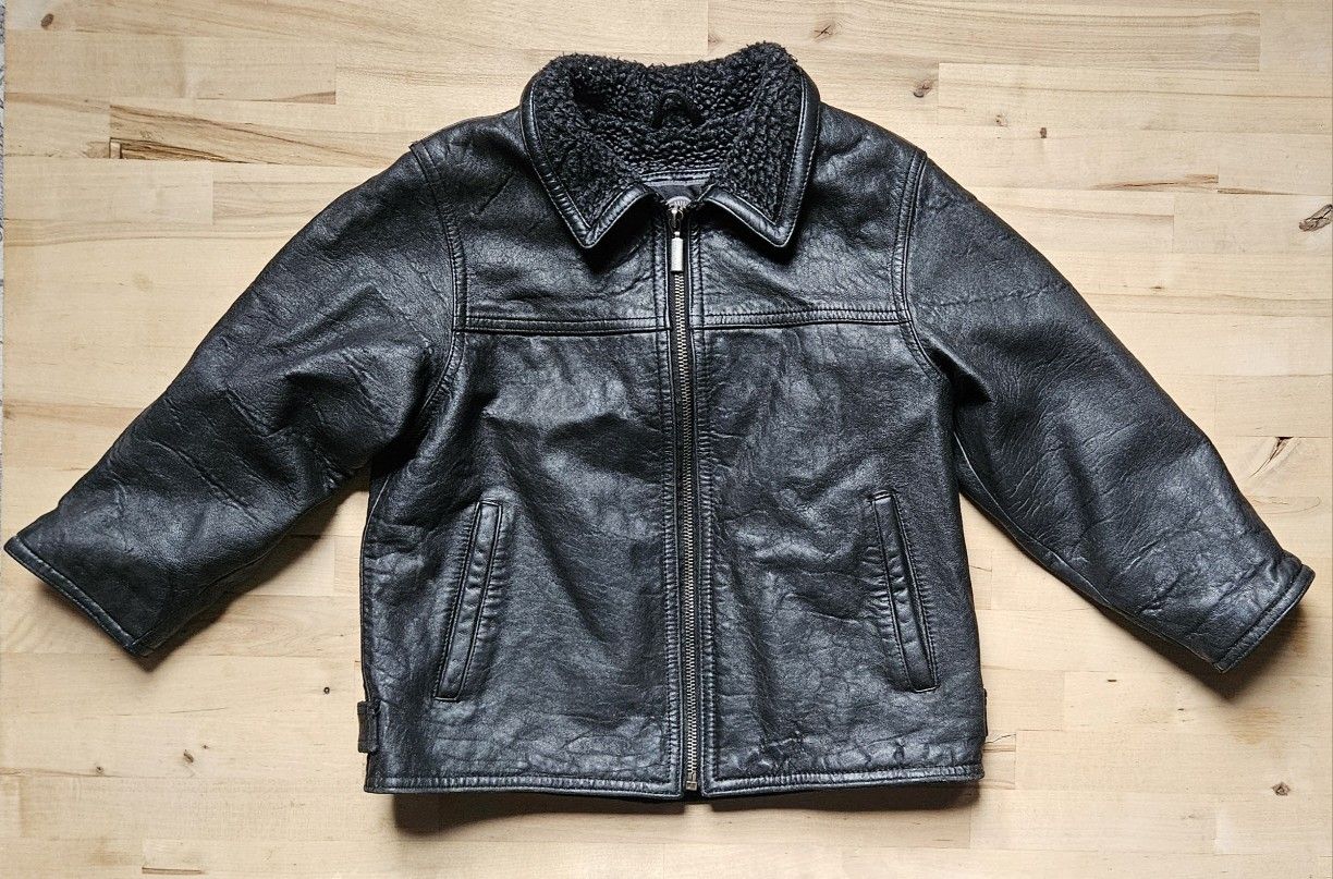 Kids 5T, 100% Leather, Weatherproof, Black Leather Jacket, Bomber