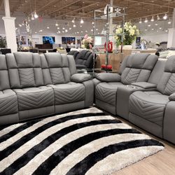 Power Head And Foot Reclining Sofa And Loveseat Set 