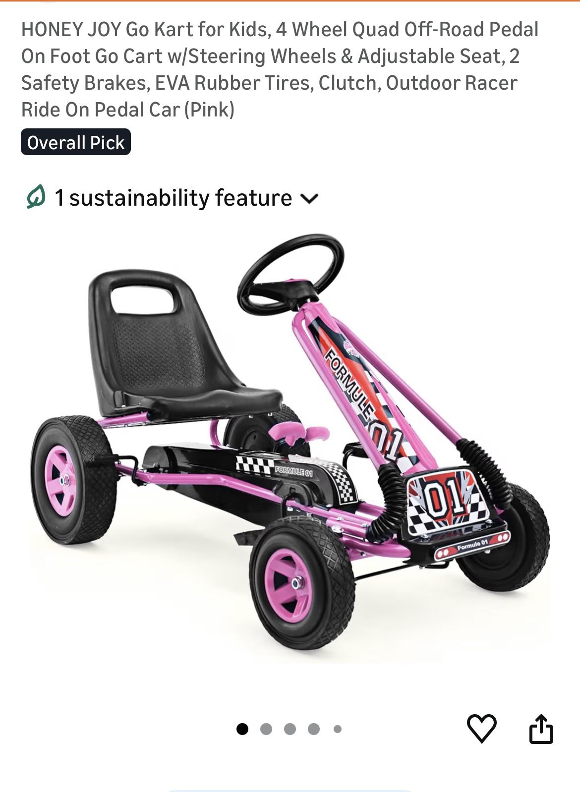 Honey Joy Pedal On Foot Go Kart For Kids (Pink)