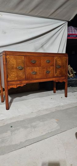vintage walnut veneer buffet server featuring