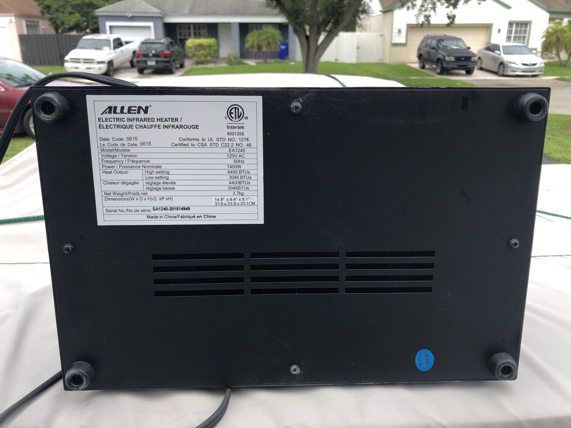 Allen Electrified Infrared Heater Model # EA1240 for Sale in Pembroke  Pines, FL - OfferUp