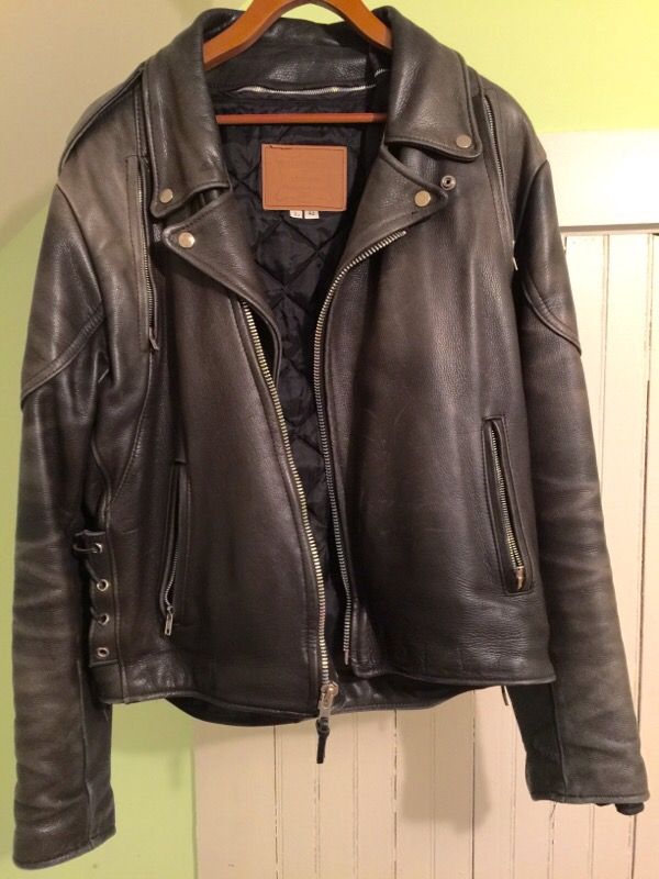 Walter Dyer is Leather. Leather Motorcycle jacket.